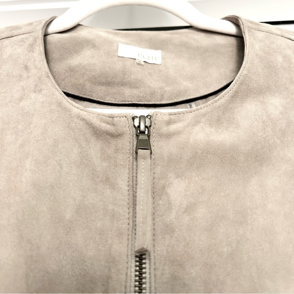 Beige Suede Moto Jacket Minimalist Biker Peplum Spring Weight Cream Size Medium - Picture 9 of 16